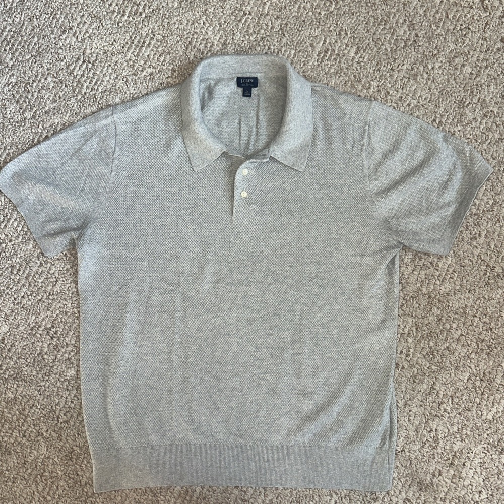 Mens Jcrew Short Sleeve Sweater Polo Large Gray EUC 100% Cotton - Picture 1 of 5